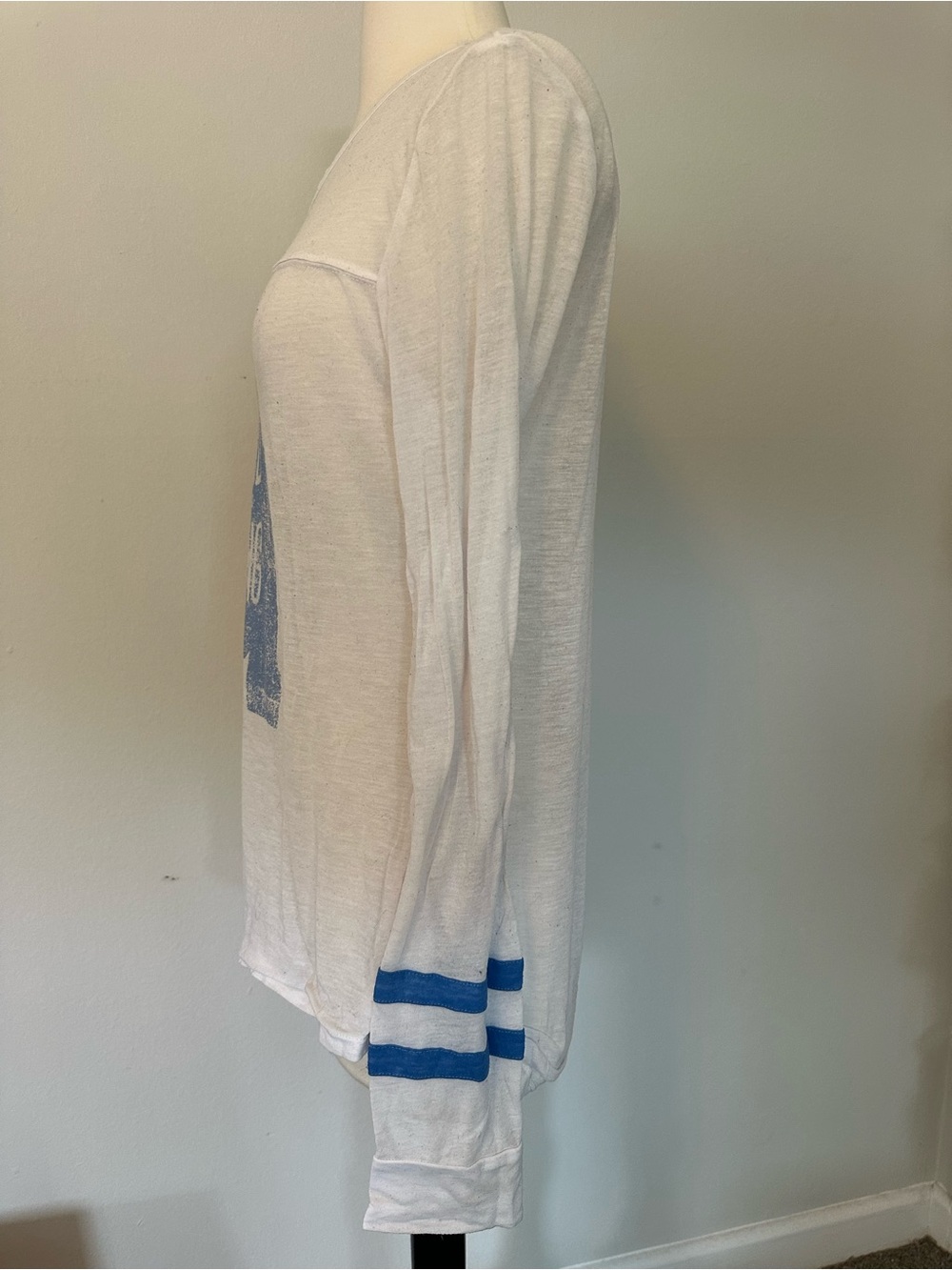 White Long Sleeve Graphic Tee with Blue Droid Print - Picture 3 of 4
